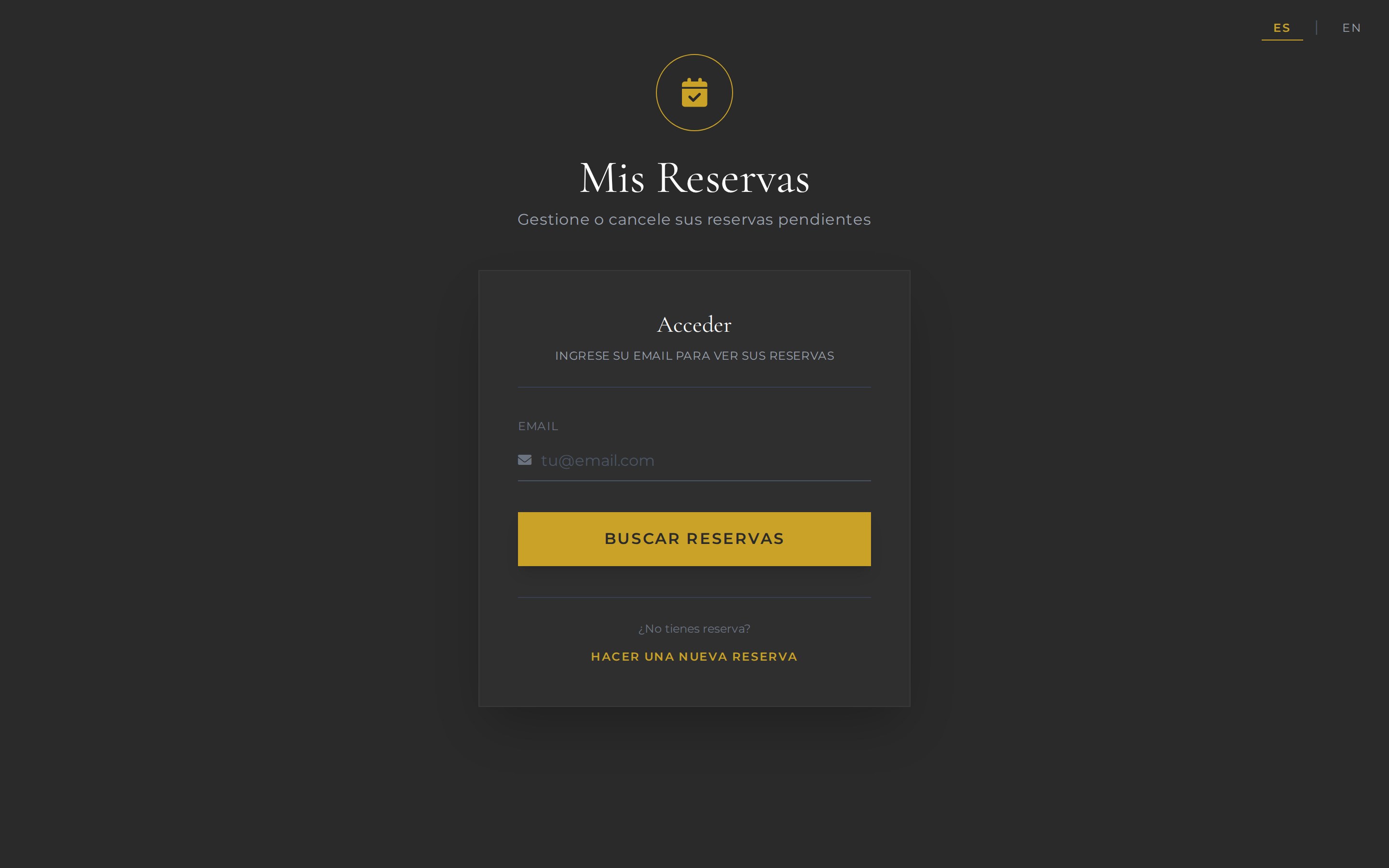 Panel Mis Reservas: el cliente gestiona o cancela su reserva por email